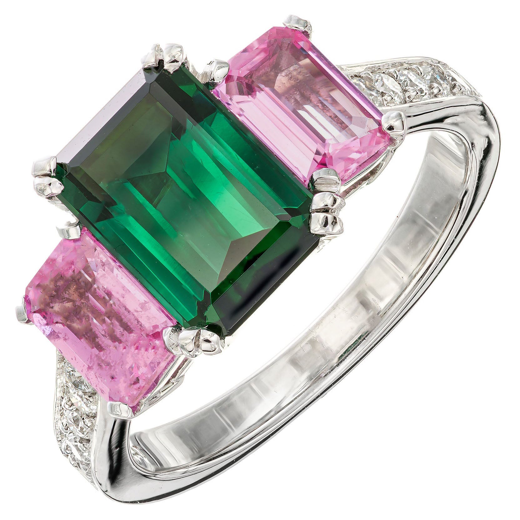 Peter Suchy 2.80 Carat Green Tourmaline Pink Sapphire Diamond Platinum Ring  For Sale