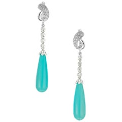 GIA Certified Turquoise Diamond White Gold Dangle Drop Earrings