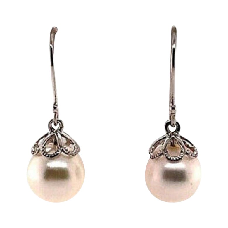Akoya Pearl Earrings 14 Kt Yellow Gold Certified For Sale