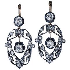 Antique Diamond Silver Gold Openwork Dangle Earrings 12
