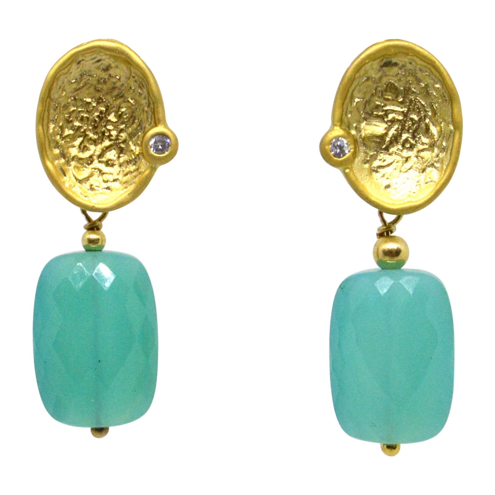 Handcrafted Handmade Earrings Gold Brass Pink Blue Zircon Gemstones Drop Dangle