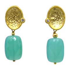 Decadent Jewels Chalcedony Faceted Gold Plated Brass Stud Earrings