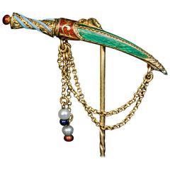 Antique Russian Enamel Gold Dagger Stickpin 1870s