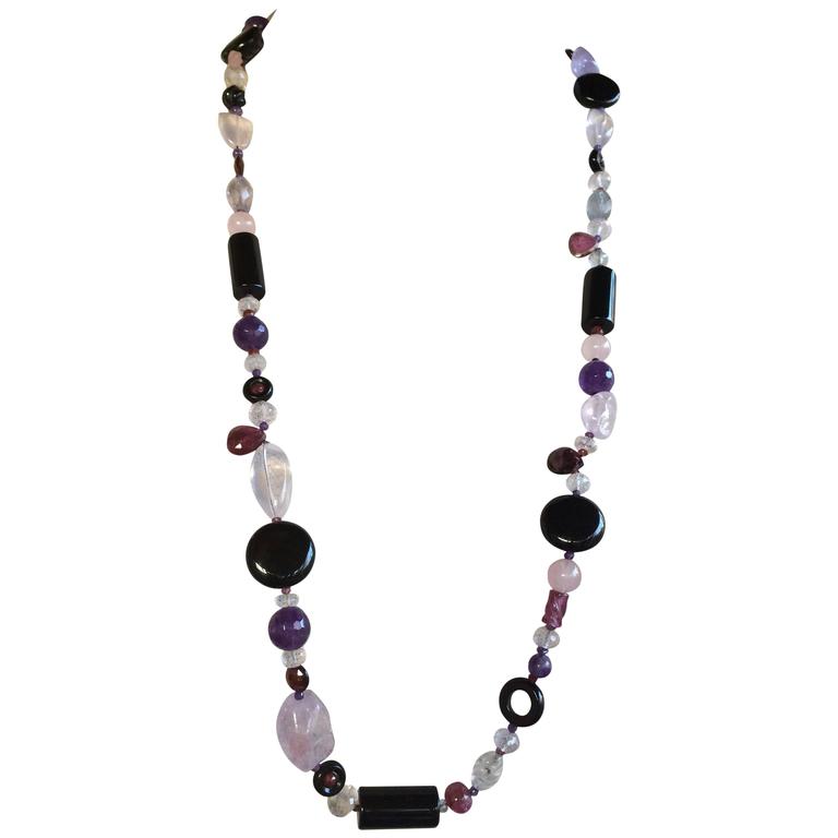 Multi-Gemstone Lariat Necklace with Tassel at 1stdibs