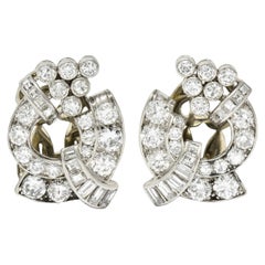 1950's Mid-Century 3.07 Carats Diamond Platinum Ear-Clip Earrings