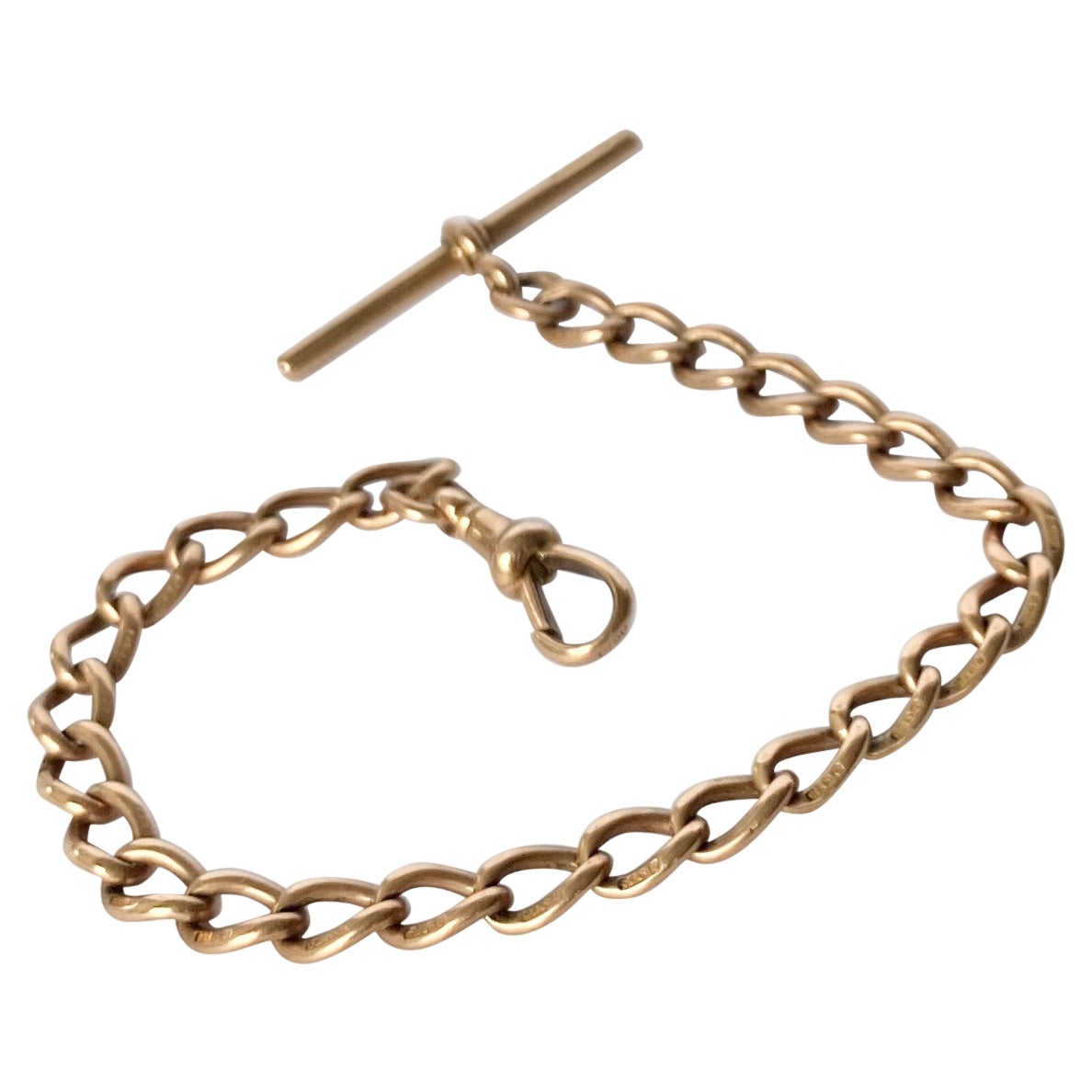 Victorian 9 Carat Gold Chain Bracelet with T-Bar For Sale