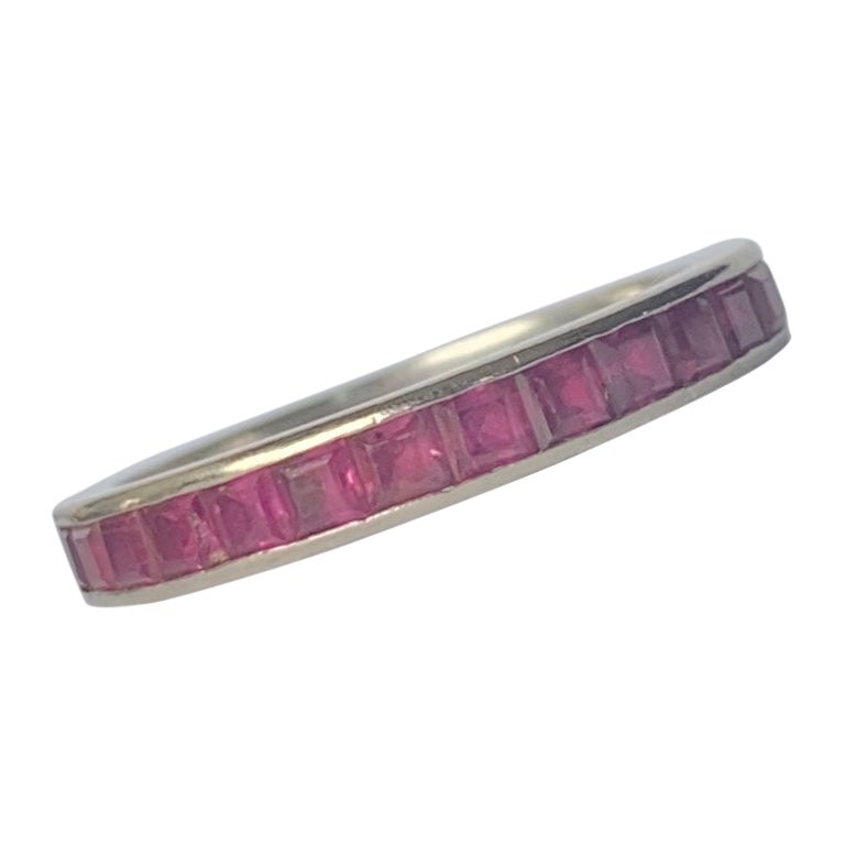 Vintage Ruby and 18 Carat White Gold Half Eternity Ring For Sale