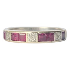 Vintage Ruby and Diamond 18 Carat White Gold Half Eternity Ring
