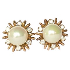 Vintage Pearl and Diamond 9 Carat Gold Earrings