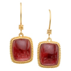 Steven Battelle 12.4 Carats Pink Tourmaline Cabochon 22K Gold Drop Earrings