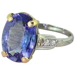 Edwardian 3.50 Carat Natural Sapphire Diamond Platinum Solitaire Ring