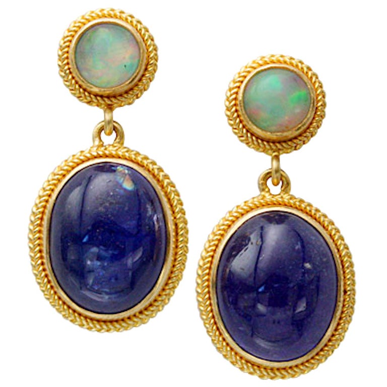 Steven Battelle 10 Carats Tanzanite Ethiopian Opal Post Earrings
