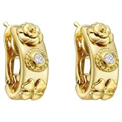 Chanel ​Diamond Gold Floral Hoop Earrings