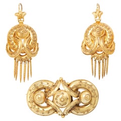 Victorian 18ct Gold Etruscan Revival Demi Parure, Circa 1870