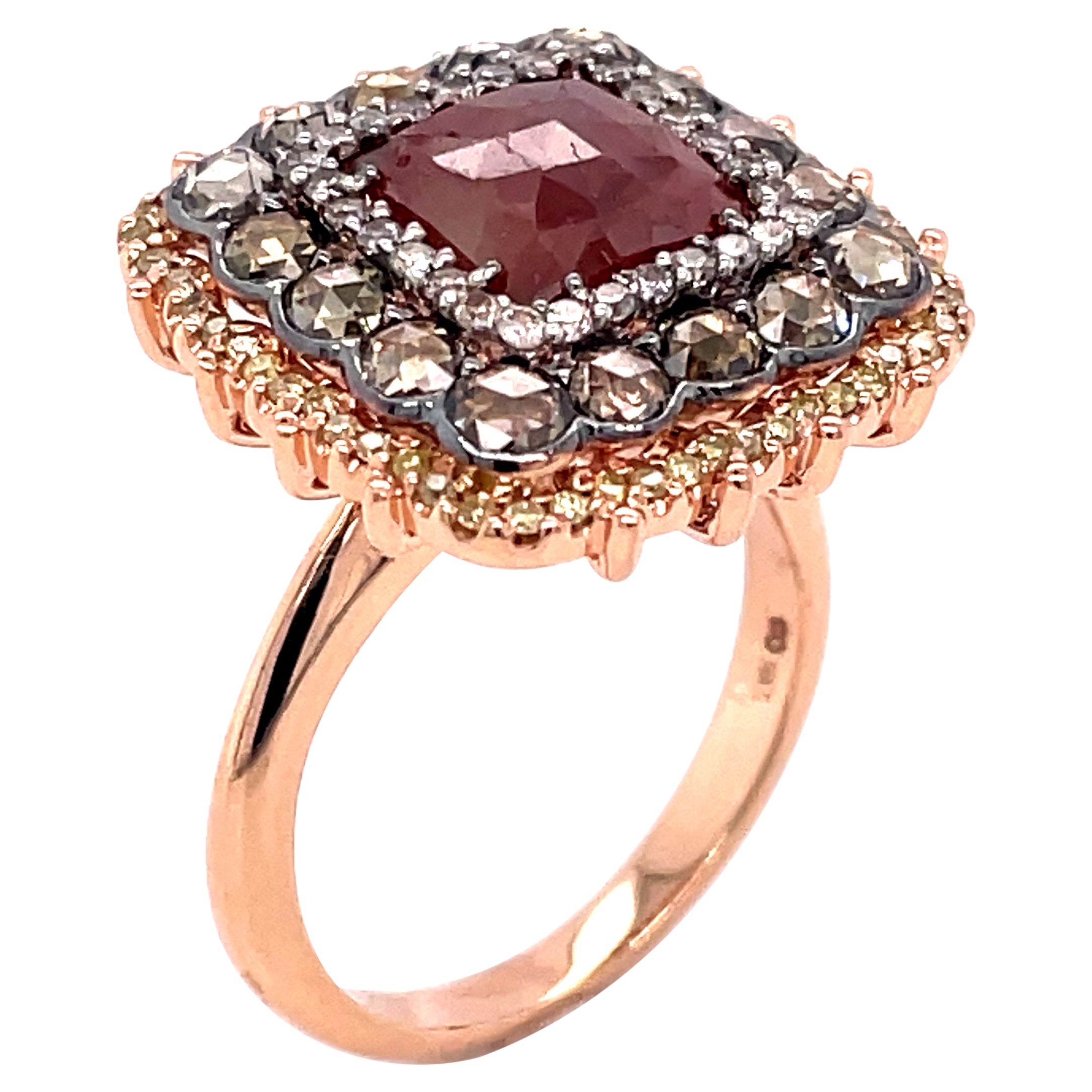 14Kt Rose Gold 3.25ct Diamond Cocktail Ring For Sale