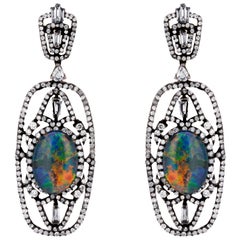 Opal and Diamond Victorian Dangle Earrings