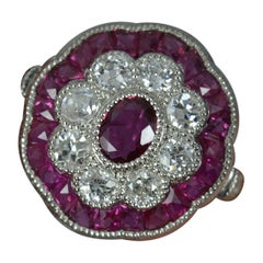 Antique Design Ruby and Old Cut Diamond 18ct White Gold Cluster Ring