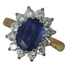 Lady Diana Blue Sapphire and 0.7ct Diamond 18ct Gold Cluster Ring