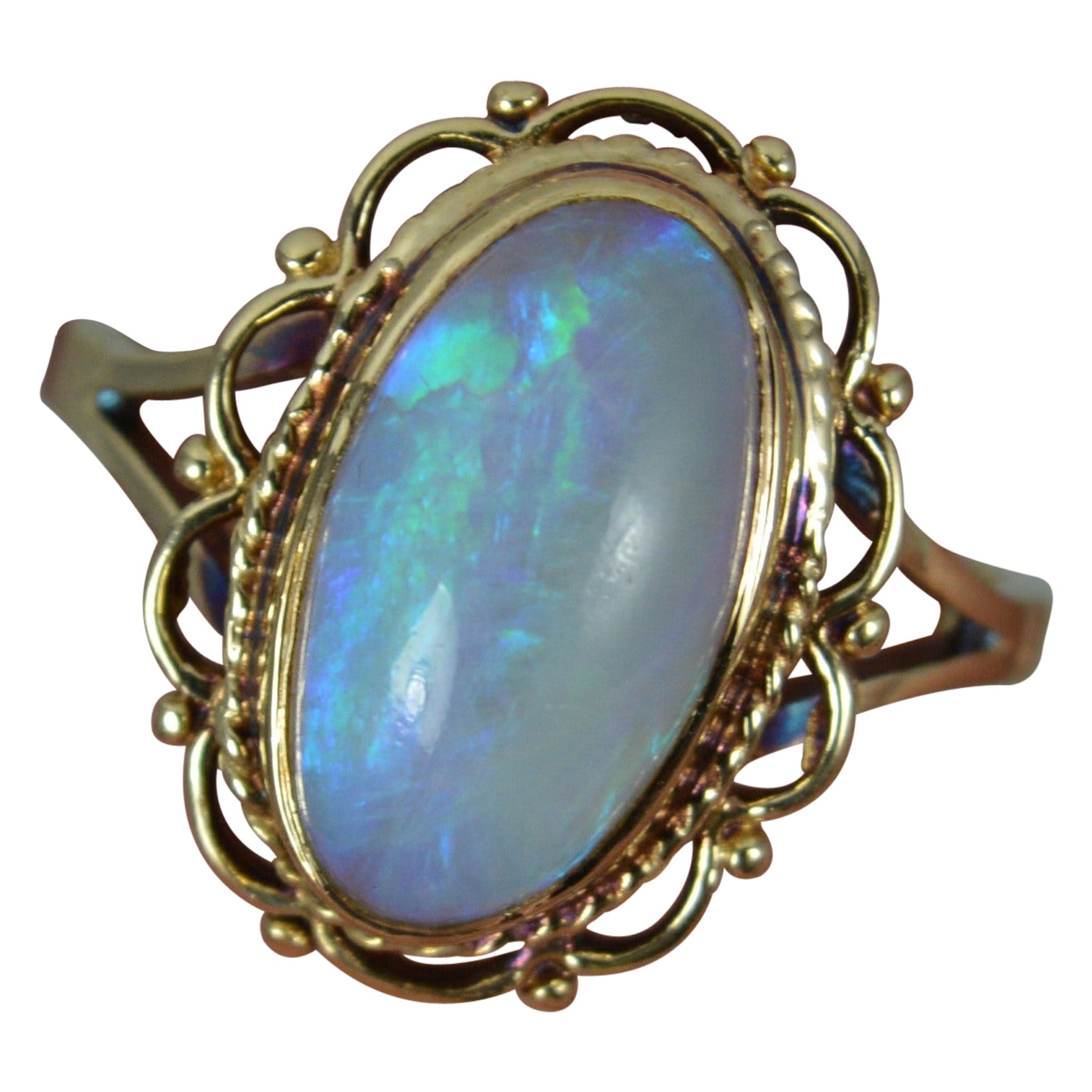 Beautiful Natural Opal and 9ct Gold Ladies Solitaire Ring
