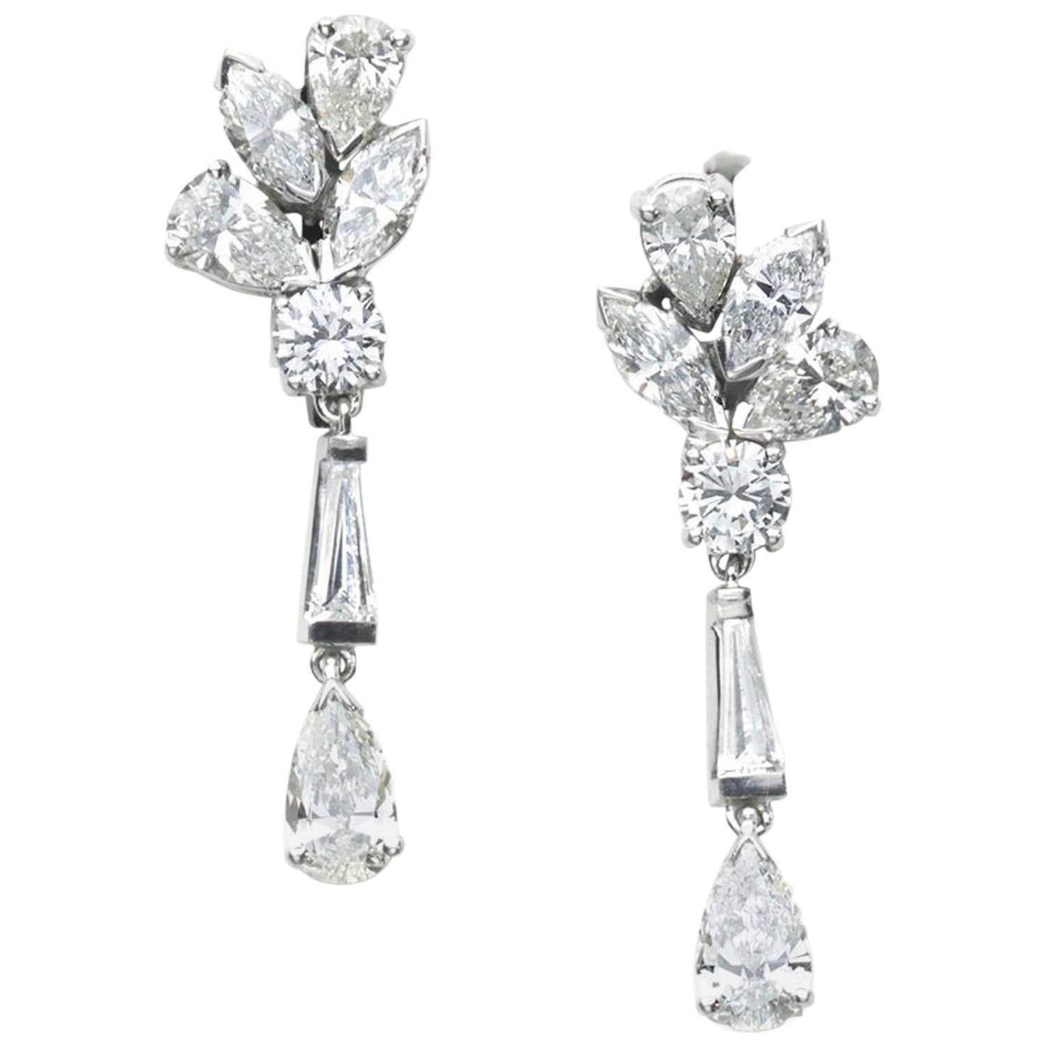  Sidney Garber Diamond Platinum Drop Earrings
