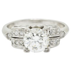 Vintage Art Deco 1.95 CTW Diamond Platinum Scrolled Shoulder Engagement Ring GIA