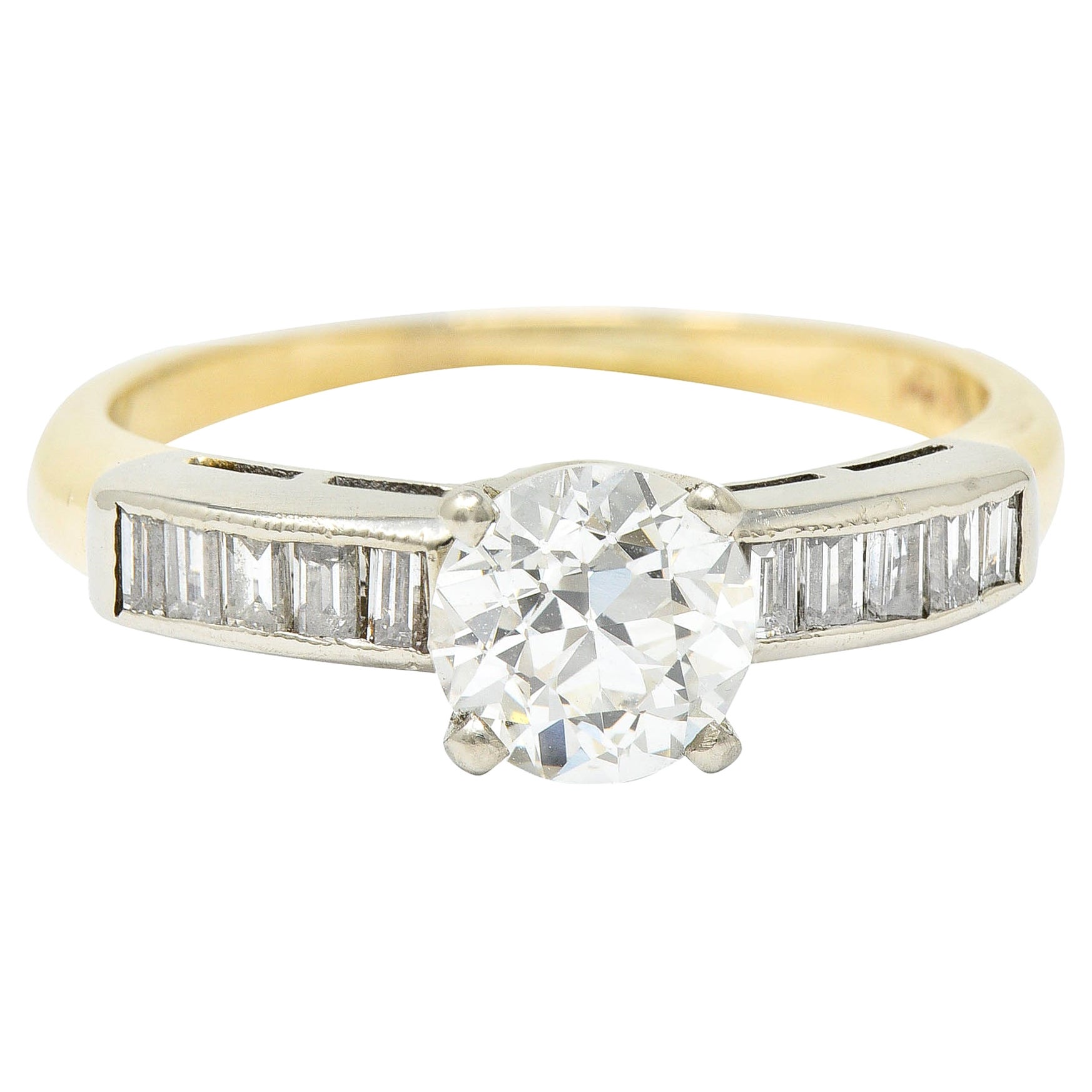 1940's Retro 1.29 Carats Diamond 14 Karat Two-Tone Engagement Ring GIA For Sale