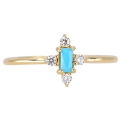14K Gold Dainty Turquoise and Zircon Ring