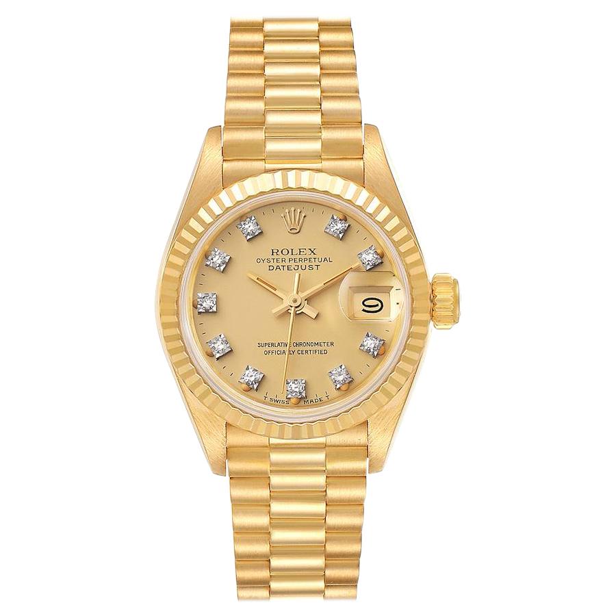 Rolex President Datejust 18K Yellow Gold Champagne Dial Ladies Watch
