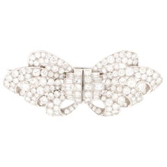 Art Deco Diamond Double Clip Bow Brooch Set in Platinum 