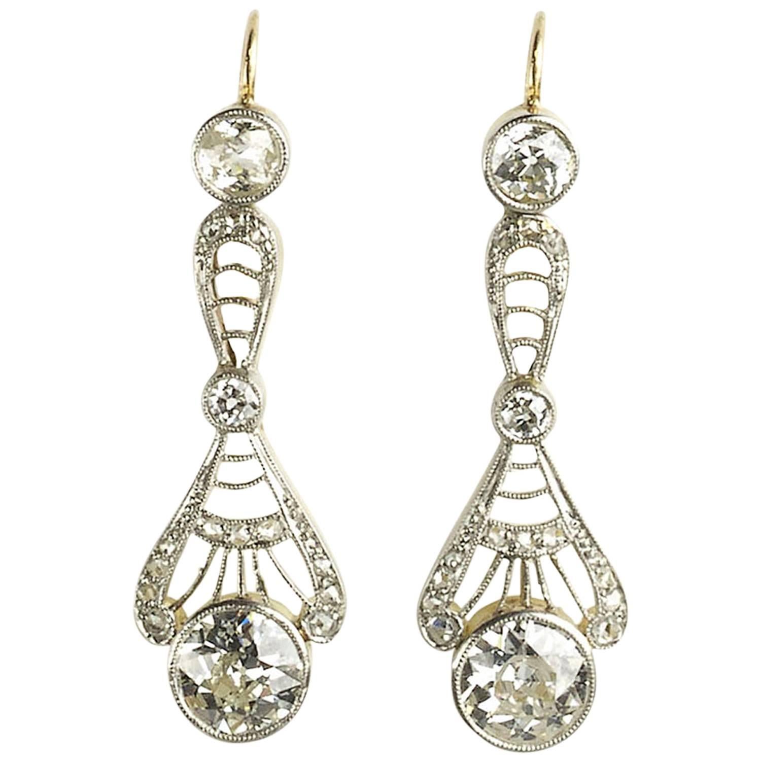 Diamond Silver Gold Drop Earrings 