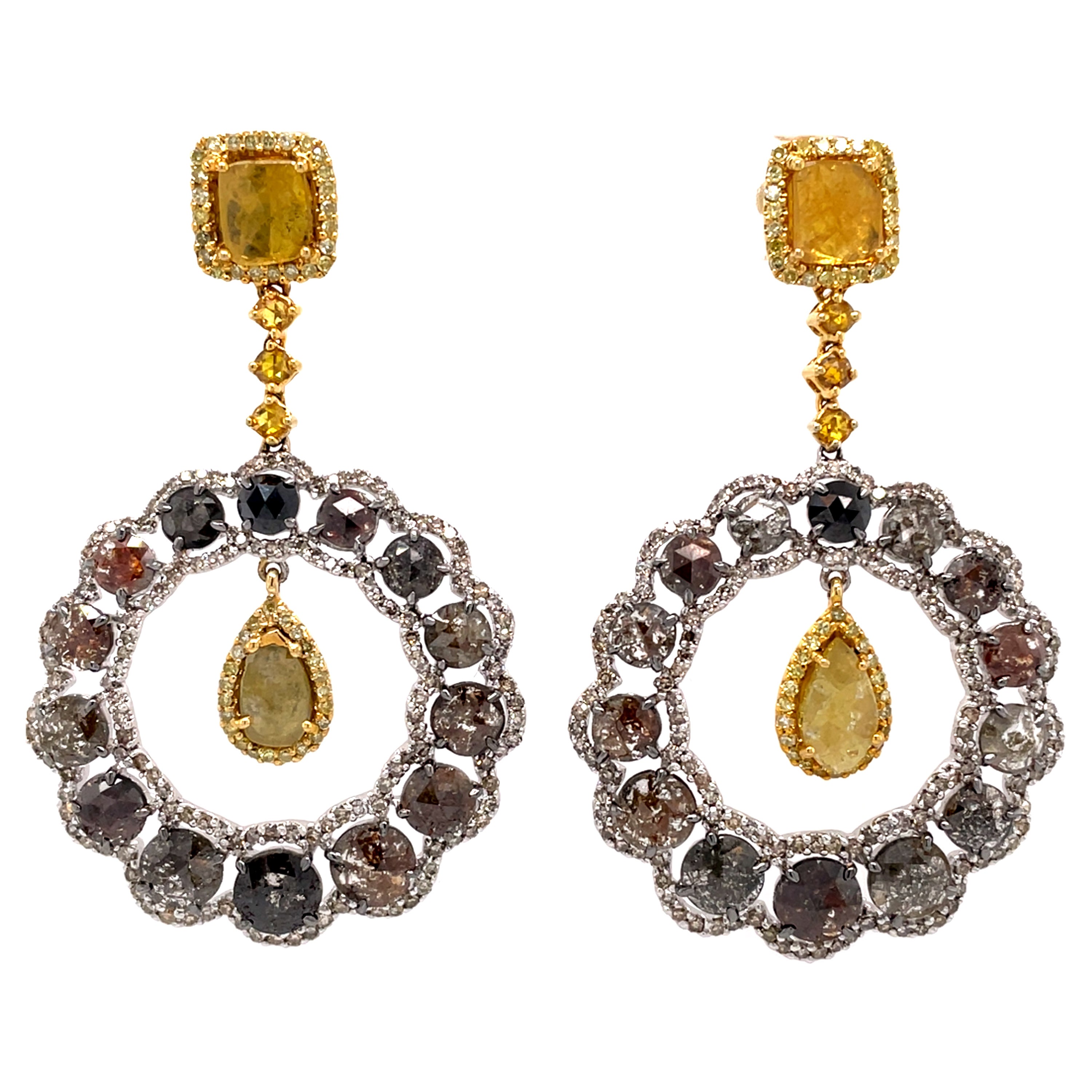 14Kt Yellow Gold and 14Kt White Gold 11.43 Carat Diamond Chandelier Earrings