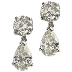 Pear Shaped Diamond Platinum Drop Earrings