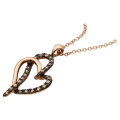 LeVian 14K Rose Gold Round Chocolate Brown Diamond Love Heart Pendant Necklace