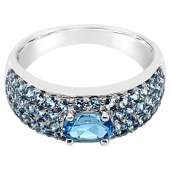 LeVian 14K White Gold Blue Topaz New Authentic Gemstone Cocktail Band Ring