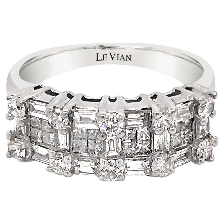LeVian 18K White Gold Princess Baguette Round Diamond Cocktail Authentic Ring