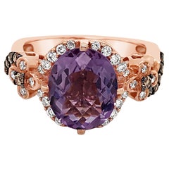 LeVian Bague en or rose 14 carats avec améthyste violette et halo de diamants ronds brun chocolat