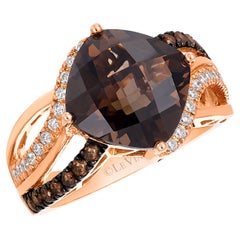 LeVian 14K Rose Gold Smoky Quartz Round Chocolate Brown Diamond Cocktail Ring