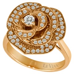 LeVian 14K Rose Gold Round H-I SI1-SI2 Diamond Beautiful Flower Ring