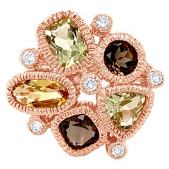 LeVian 14K Rose Gold Citrine Smoky Quartz Round Diamond Cluster Cocktail Ring