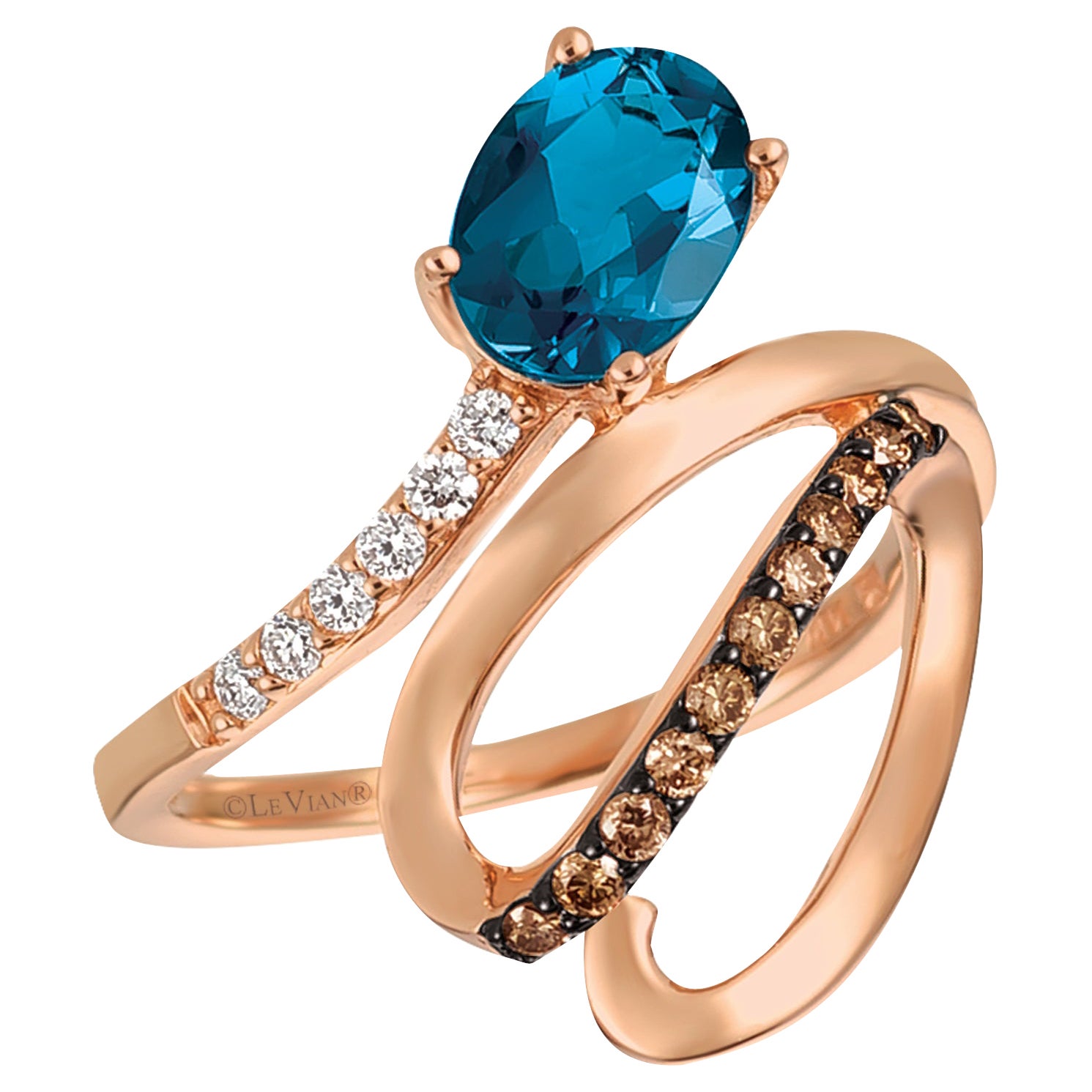 LeVian Ring Blue Topaz Chocolate Diamonds Vanilla Diamonds 14K Rose Gold