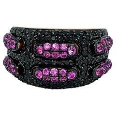 LeVian Bague cocktail classique en or rose 14 carats avec saphir rose et diamants ronds et noirs