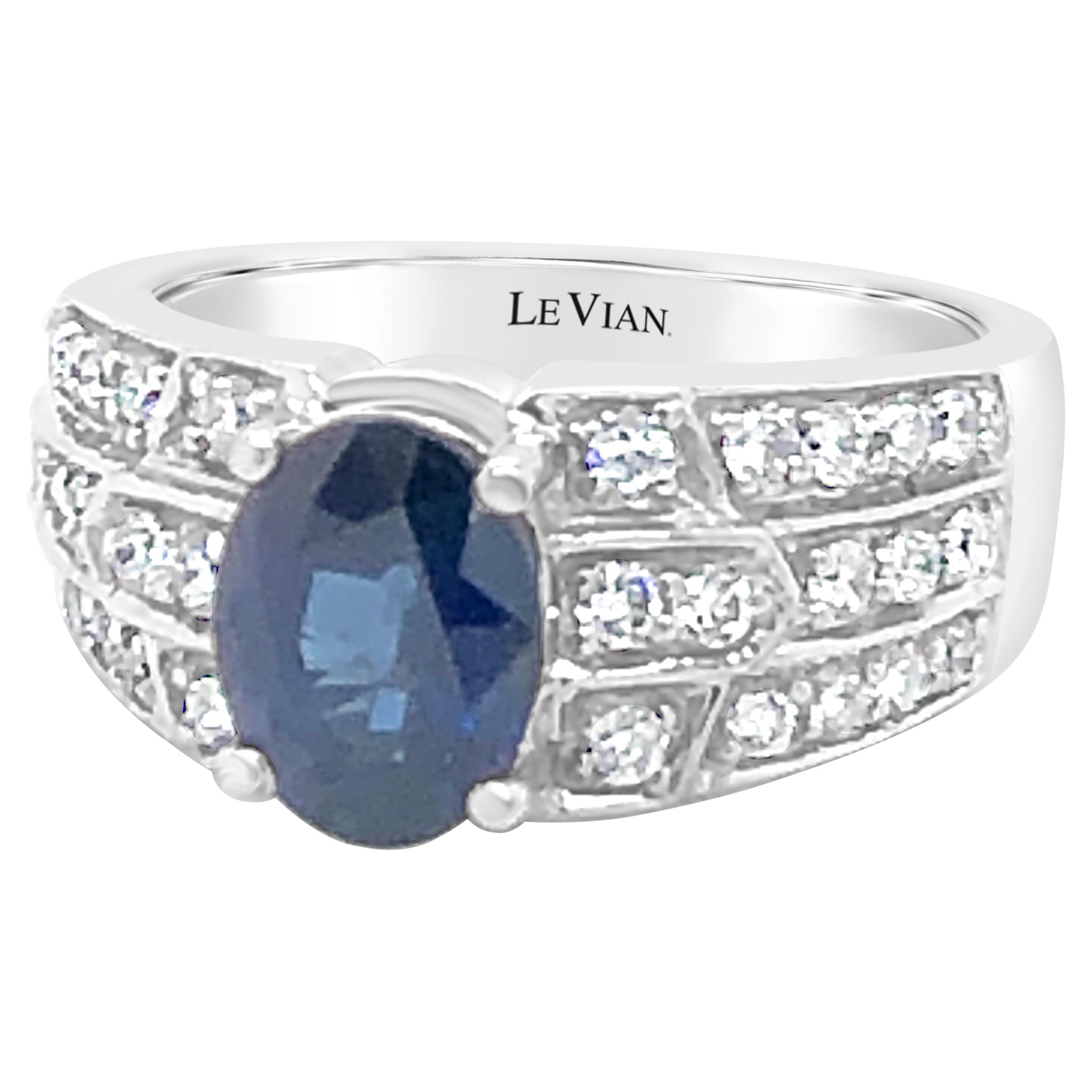 LeVian 14K White Gold Tanzanite Round Diamond Multi-Row Classic Cocktail Ring
