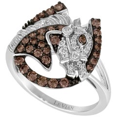 LeVian 14K White Gold Round Chocolate Brown Diamonds Beautiful Pretty Fancy Ring