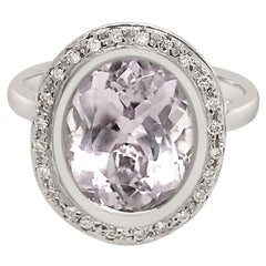 LeVian 14K White Gold Pink Kunzite Gemsonte Round Diamond Classy Halo Ring