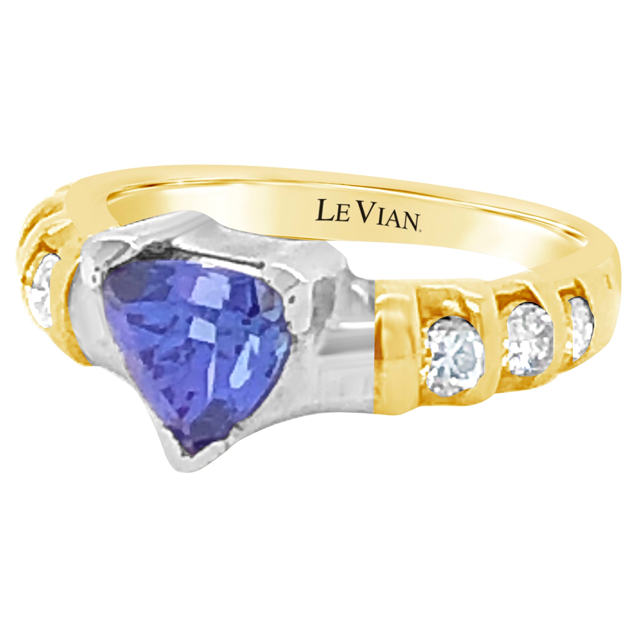 LeVian 18k Two Tone Gold Blue Purple Tanzanite Round Diamond Cocktail Ring