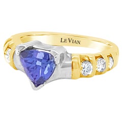 18 Karat zweifarbiger Gold Blau Lila Tansanit Runder Diamant Cocktail-Ring