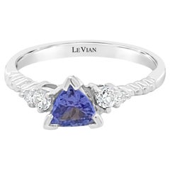 LeVian 950 Platinum Blue Triangle Tanzanite Gemstone Round Diamond Cocktail Ring