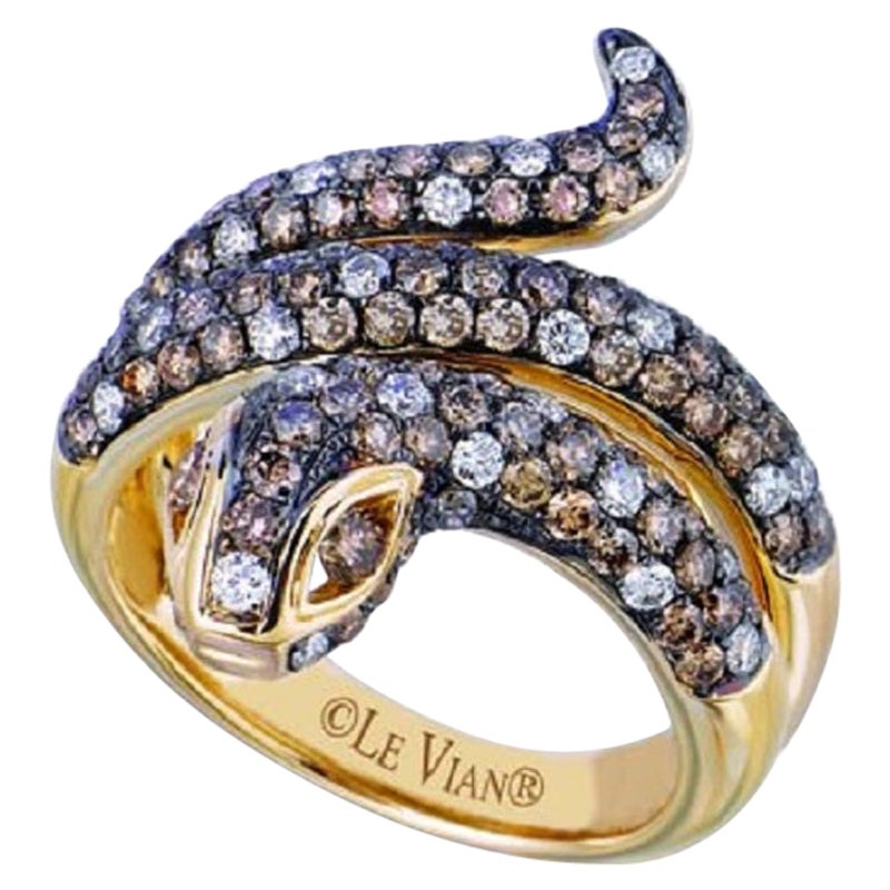 LeVian 14K Yellow Gold Round Chocolate Brown Diamond Beautiful Pretty Snake Ring