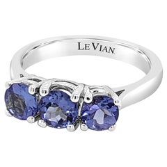 LeVian 14K White Gold Blue Purple Three Stone Tanzanite Gemstone Cocktail Ring
