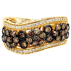 LeVian Bague cocktail en or jaune 14 carats avec grappe de diamants ronds brun chocolat et diamants en serti clos